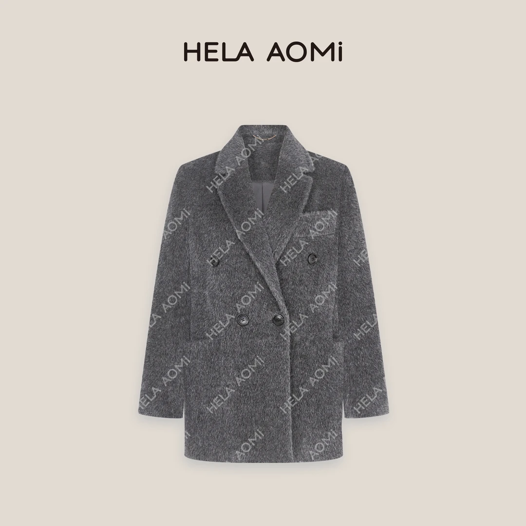HELA AOMI“苏力线.曼彻斯特”77.8%绵羊毛羊驼毛宽松大衣外套