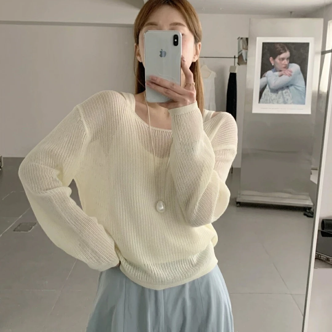 【运费补贴+现货】2025春夏简约气质套装背心 镂空针织衫两件套装