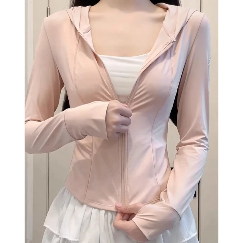 粉色冰丝防晒衣女款夏薄款户外防紫外线防晒服修身紧身短外套上衣