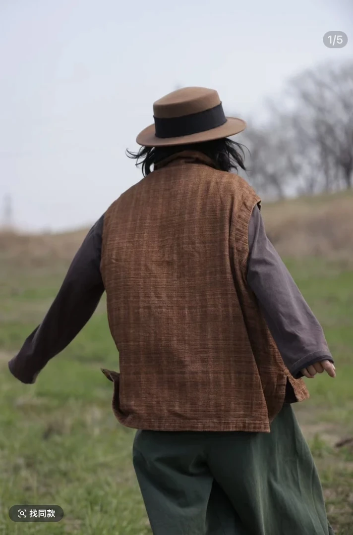 植物染亚麻马甲文艺复古无袖宽松 百搭胸围136衣长65到75古兰木