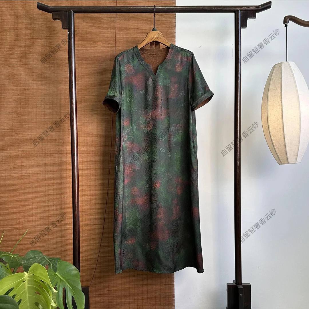 【251685】牡丹 新中式40姆米 牡丹刻花连衣裙