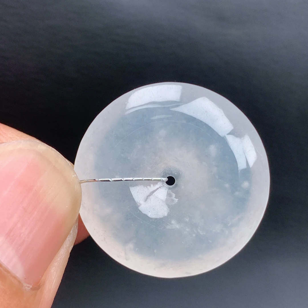 缅甸天然A货翡翠正冰木那雪花棉白月光平安扣吊坠 尺寸23.3-5.8mm