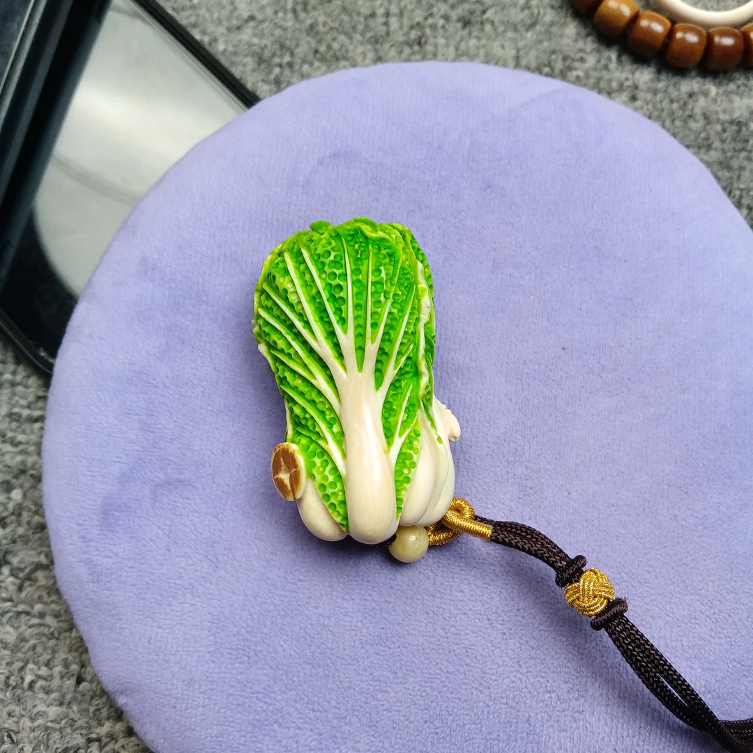 保真猛犸牙雕刻白菜挂件