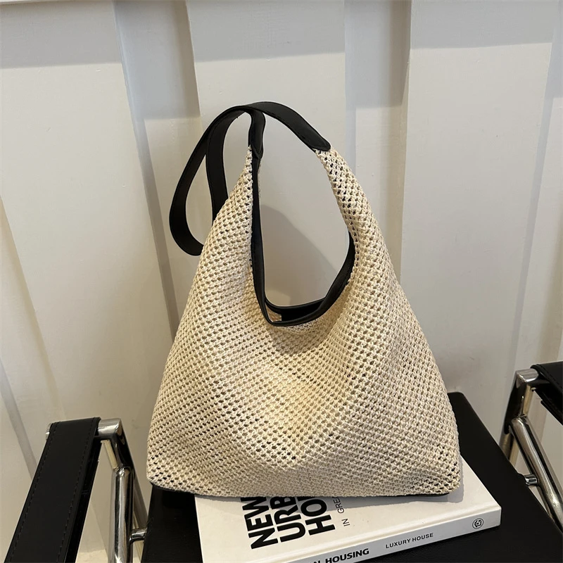 韩国ins复古编织托特包草编包大容量腋下包单肩包度假风沙滩包女