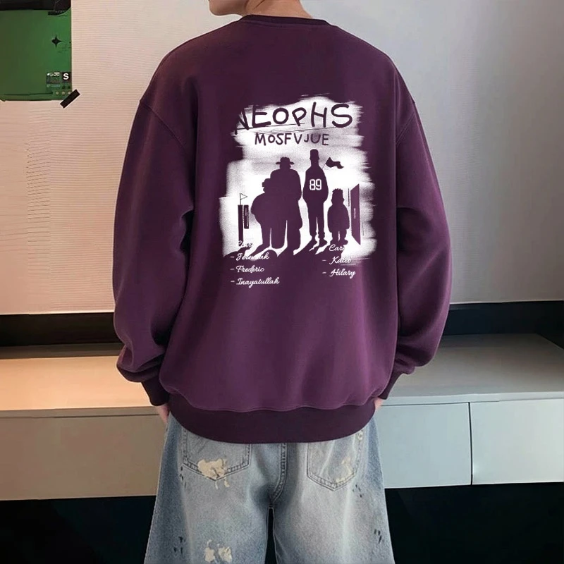 潮牌美式圆领套头卫衣男装美式潮流宽松大码长袖上衣青少年打底衫