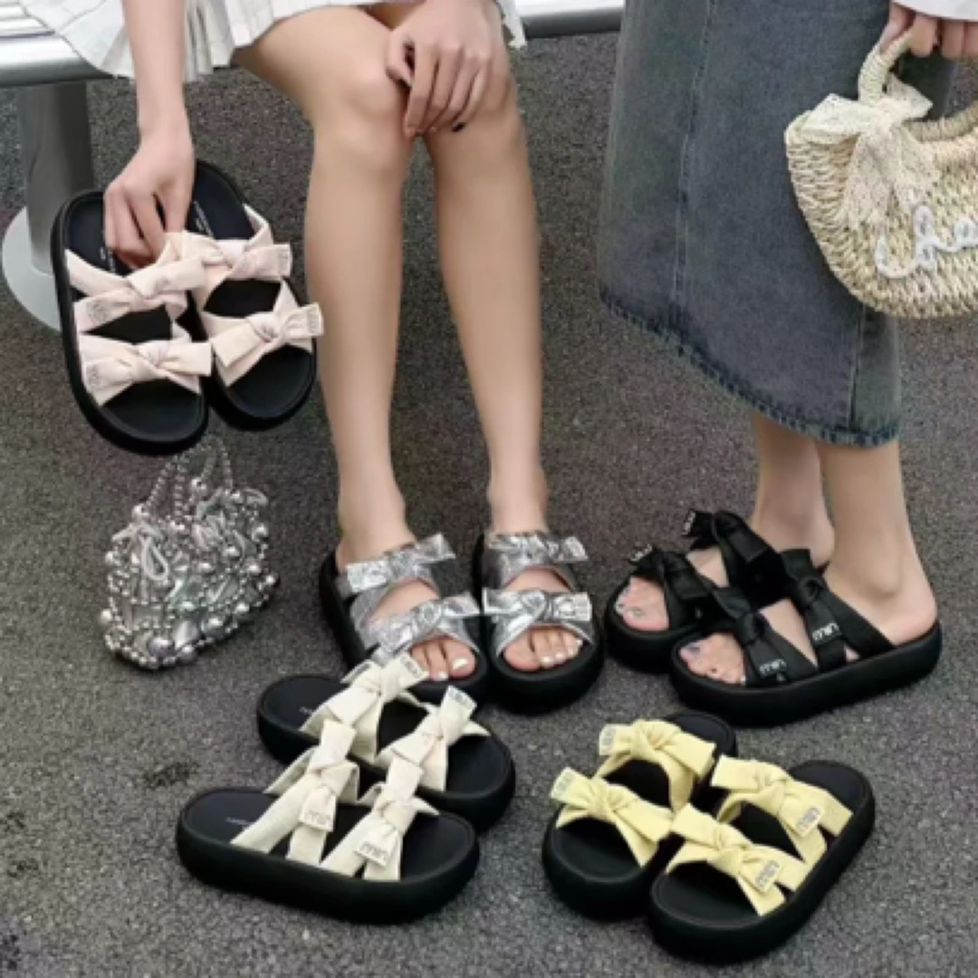 〖古尚女鞋〗6202蝴蝶休闲风夏季水钻修面厚底甜美厚款一字拖蝴蝶结
