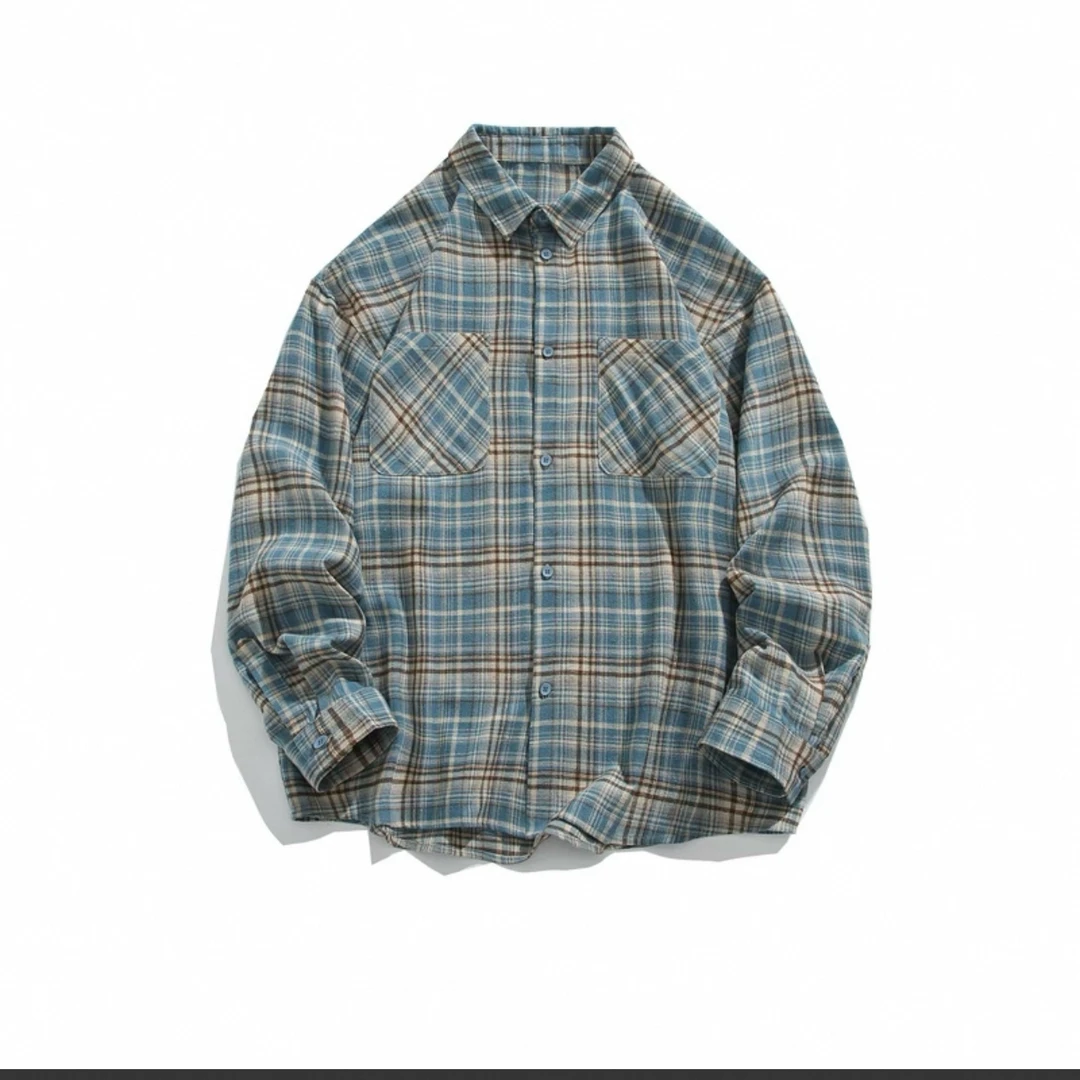 【慌慌】春季港风复古磨毛格子衬衫外套宽松休闲格纹衬衣CS13