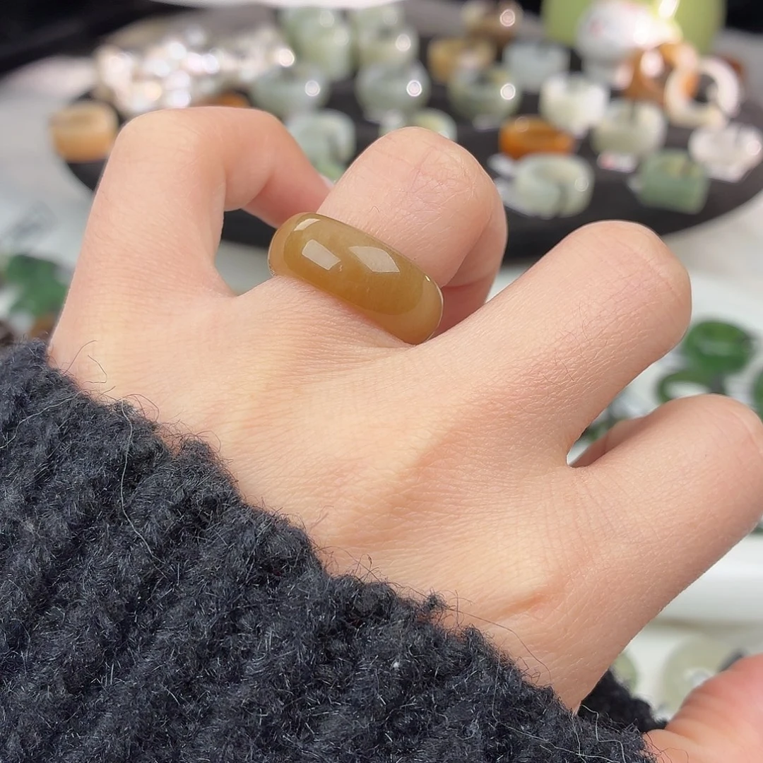 和田玉未镶嵌戒指S90咖糖轮胎16.9