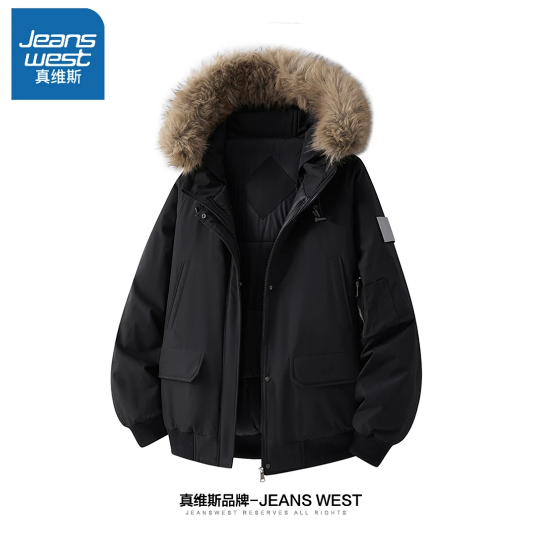 真维斯情侣美式毛领棉服男士秋冬季连帽派克服加厚保暖棉衣外套女