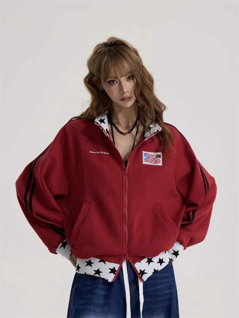 A1MP美式复古辣妹刺绣夹克外套潮流男女2025新款宽松显瘦百搭上衣