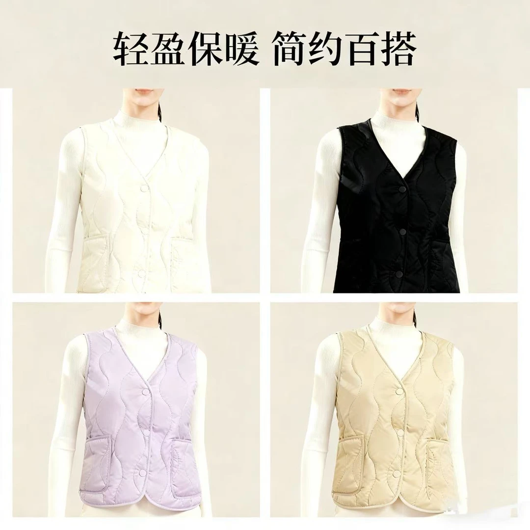 新款马甲V领坎肩内胆无袖单排扣短款修身型女士宽松时尚显瘦LL001