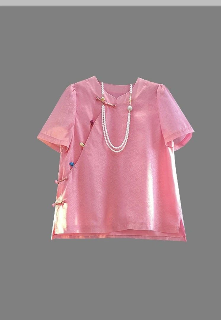 深圳2025提花玲珑彩扣改良中式斜门襟百搭通勤上衣