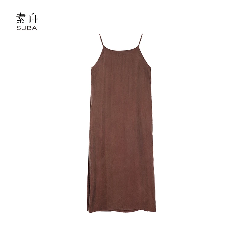 素白【37°C】春夏新款气质优雅铜氨丝长款吊带连衣裙SB2501BD01111