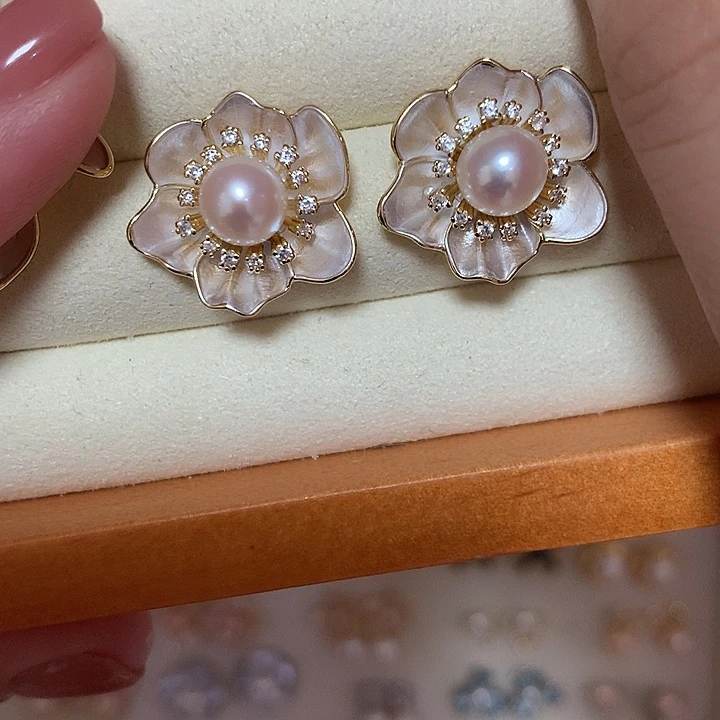合金淡水珍珠耳饰