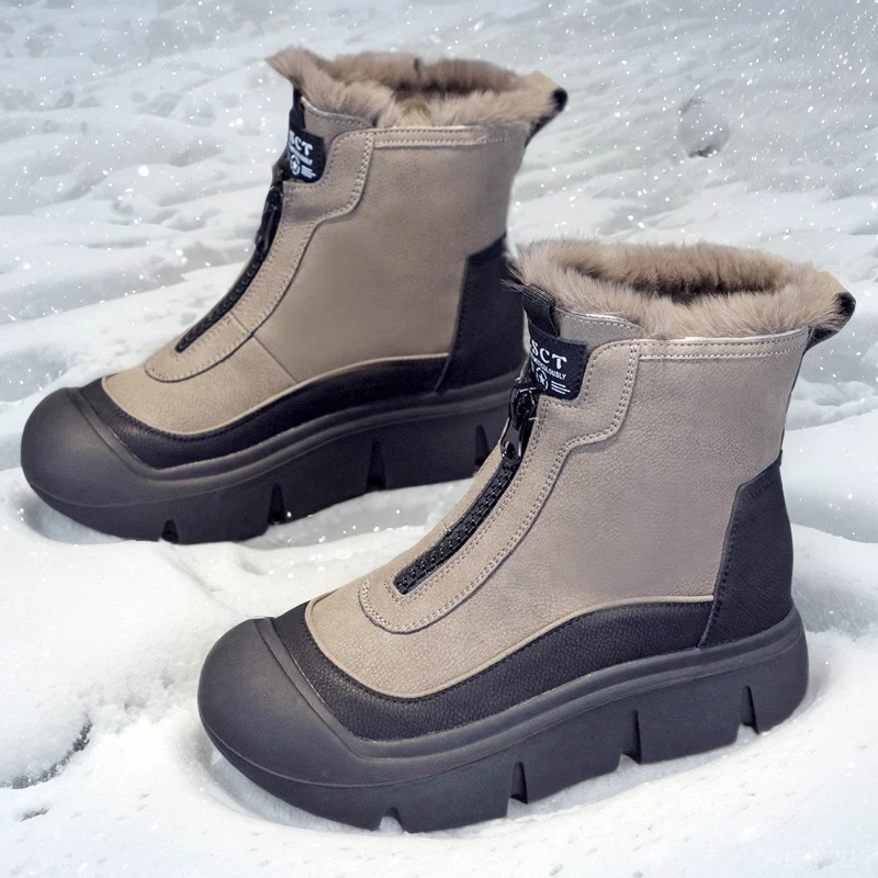 WANSSENY雪地靴女款2025新款冬季加绒加厚百搭防滑保暖棉鞋短靴女