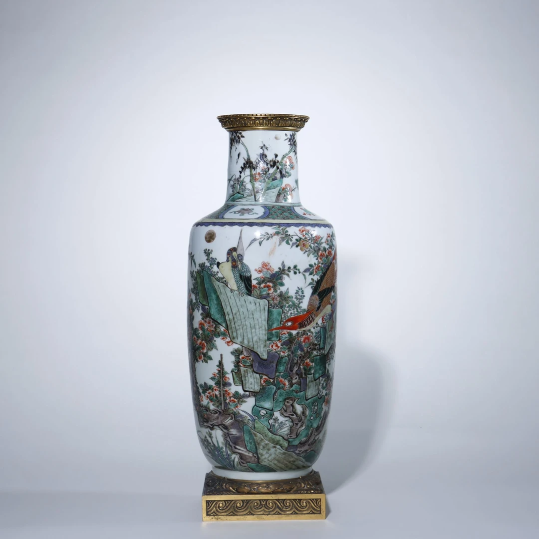 Lot.6134 82 清康熙 五彩花鸟纹棒槌瓶 H:49.5cm