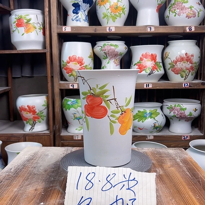 摆件蓝花盆四字新款陶瓷陶瓷