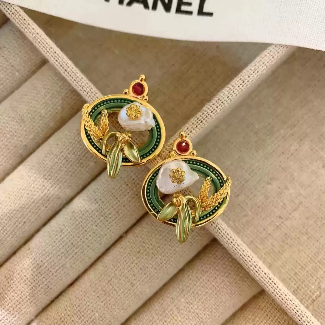 铜合金耳饰 【8742】中古油画风时尚设计耳环女复古高级感时尚滴油
