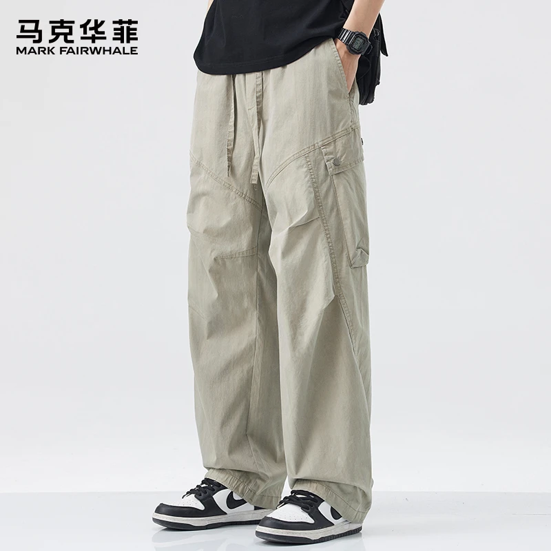 马克华菲夏季薄款美式工装休闲裤男士潮牌百搭阔腿宽松直筒长裤子