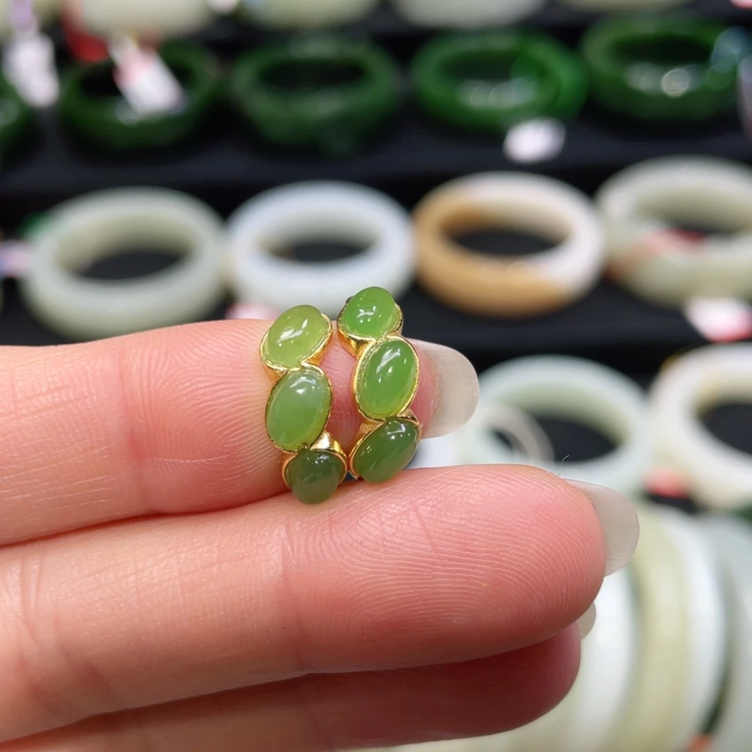 银S925镶嵌和田玉耳饰