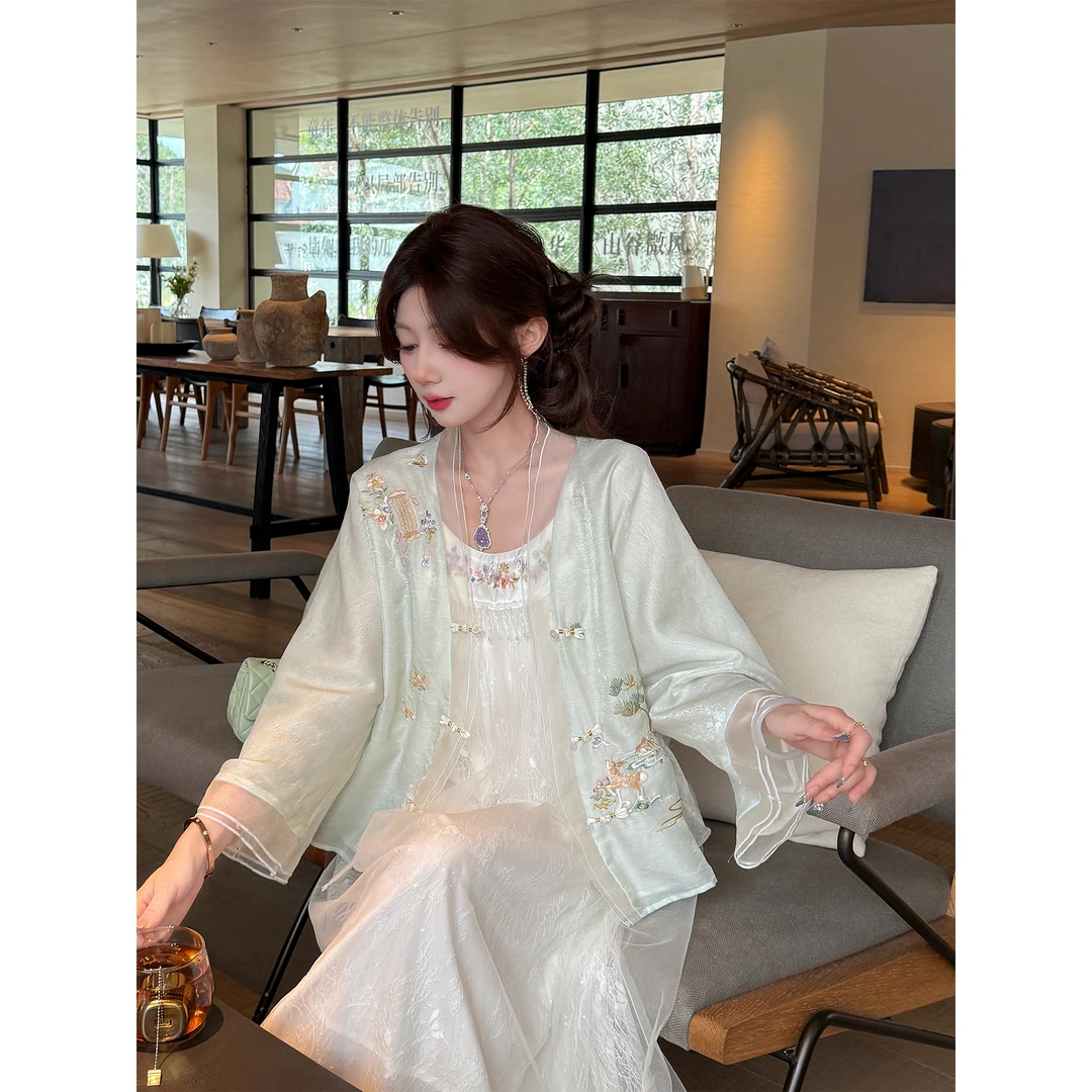 GA盈瓷【云纱松鹿】暗纹提花刺绣上衣春新款国风外套女 25SS0166