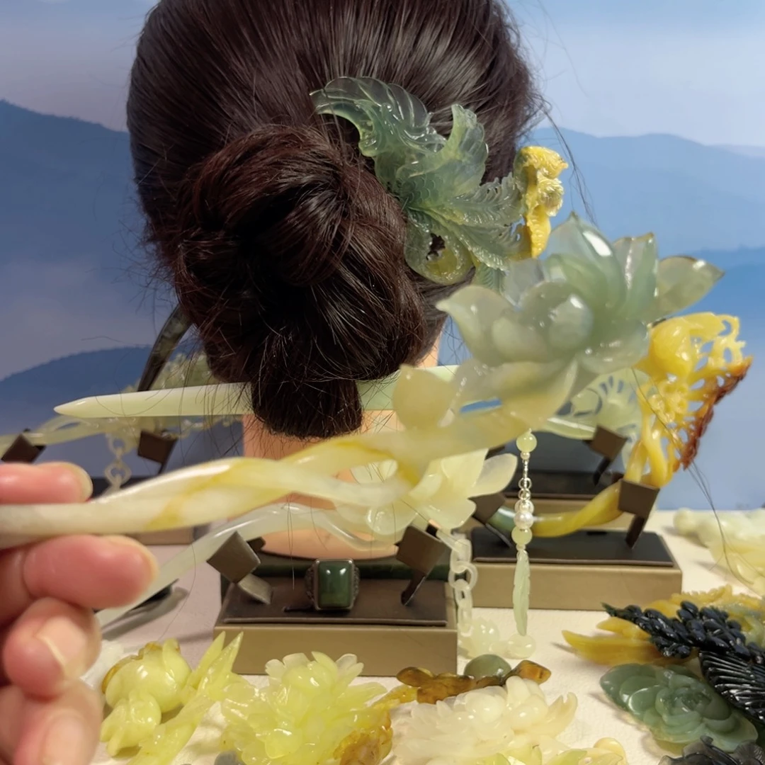 喵***喵蛇纹石玉合金发饰