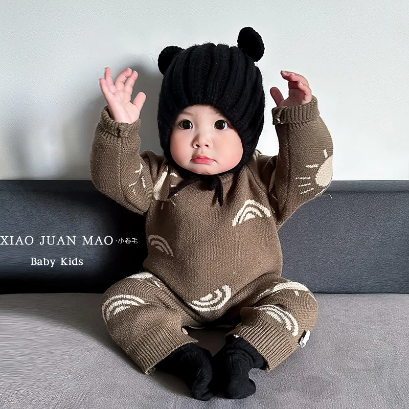 T25C136 春秋2025新款洋气新生婴儿男女宝针织连体衣宝宝星月爬服