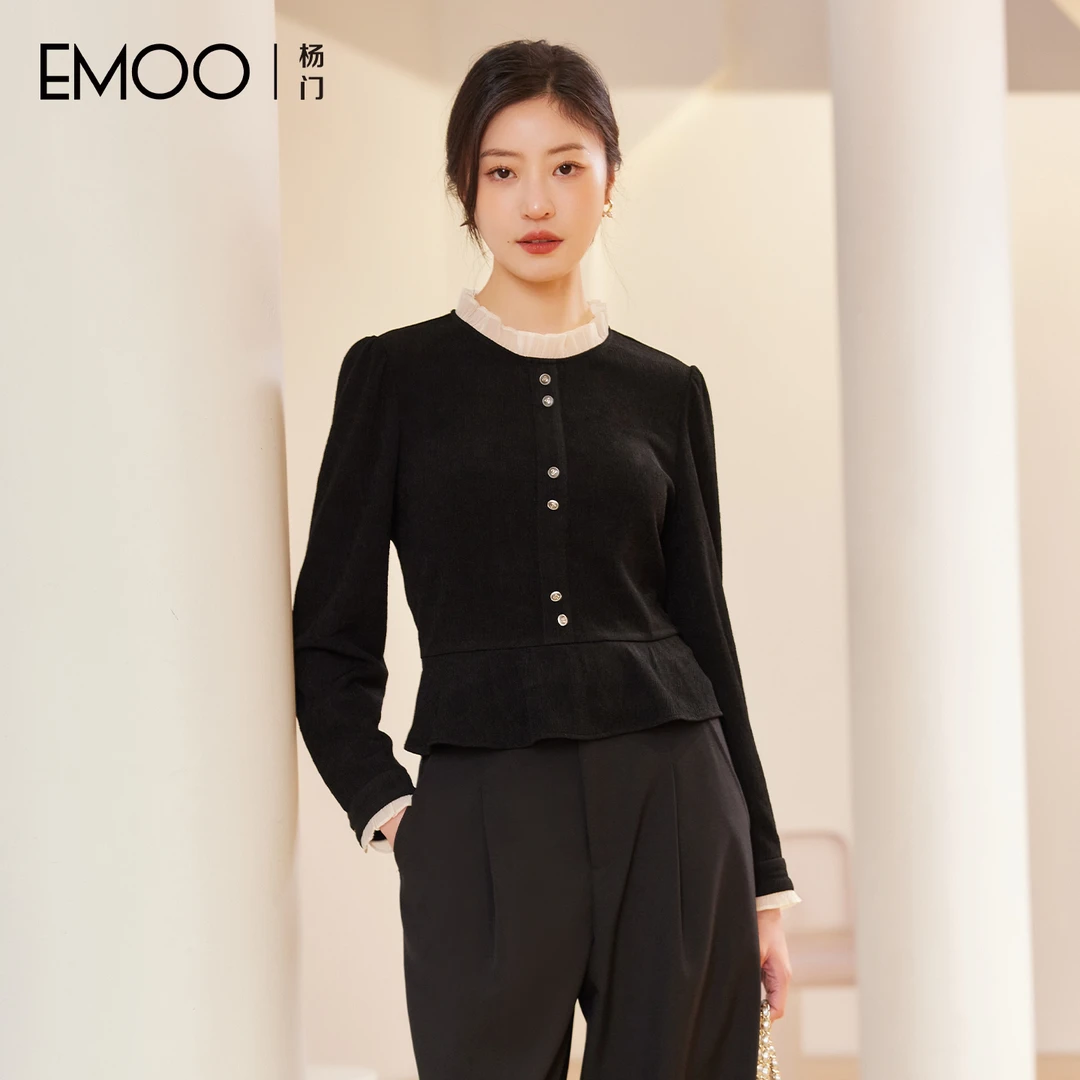 EMOO/杨门气质常规针织轻奢款上衣小香风单排扣圆领E34T032329