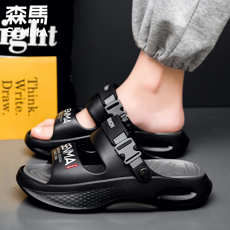 森马男鞋夏季轻便简约透气户外一字拖沙滩厚底增高防滑休闲凉拖鞋
