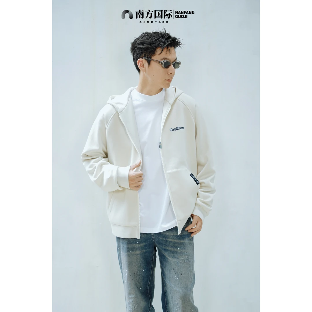 秋冬极简夹克休闲街头风男士连帽卫衣夹克