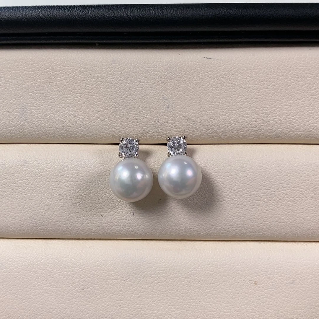 淡水珍珠耳饰银S925镶嵌9-10