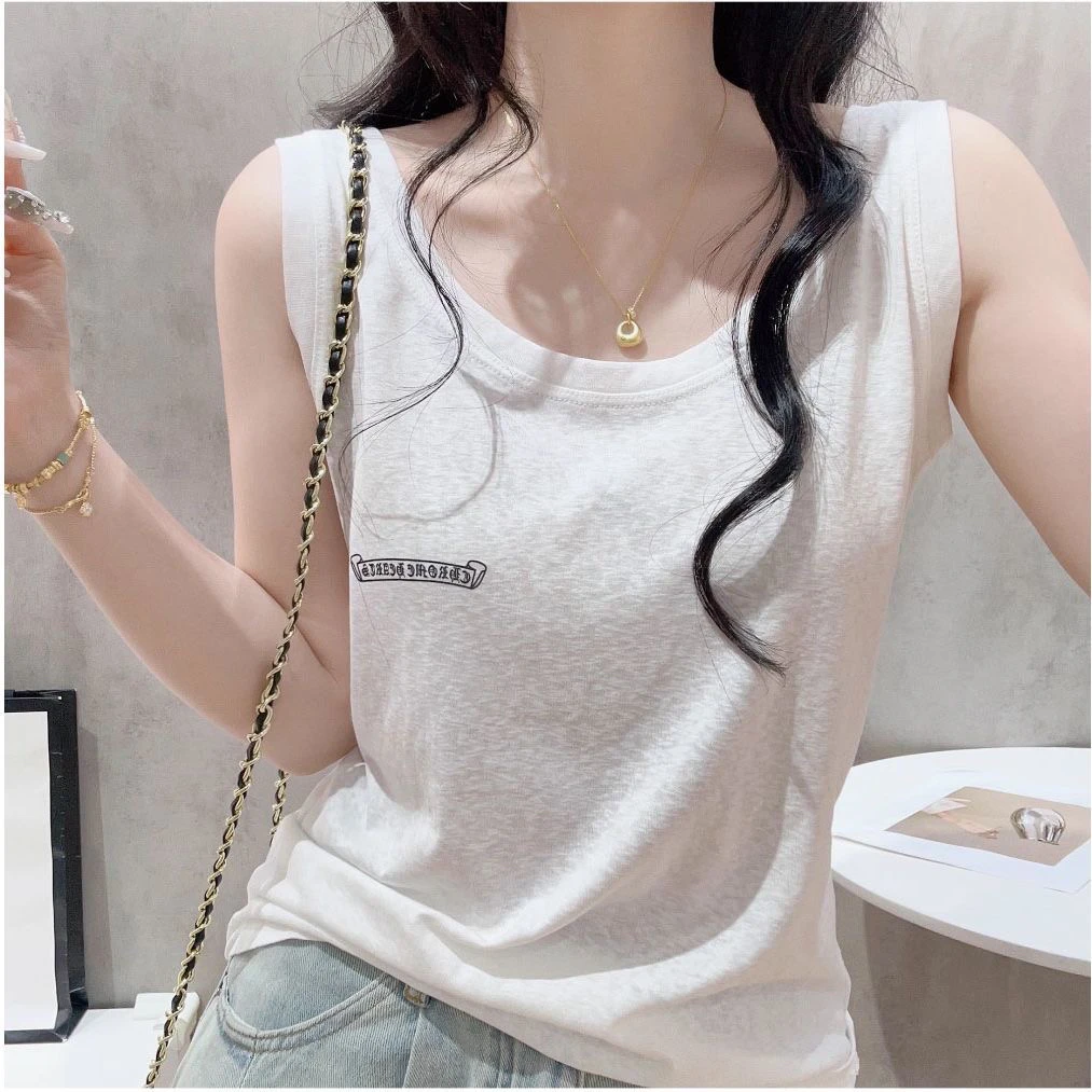 新款白色雪花棉背心女夏季修身舒适透气字母广州十三行女T恤