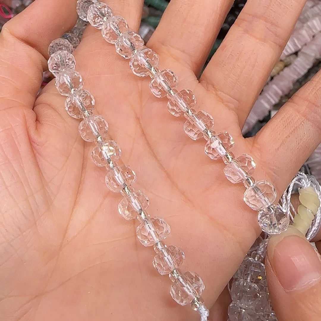 玛瑙/玉髓合金珠宝半成品白水晶车轮7mm半条