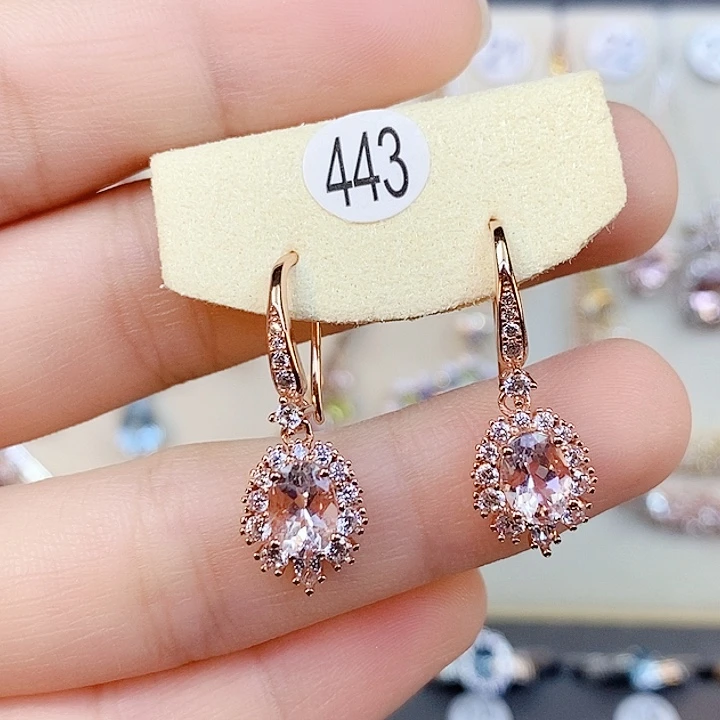 银S925镶嵌绿柱石（摩根石）耳饰