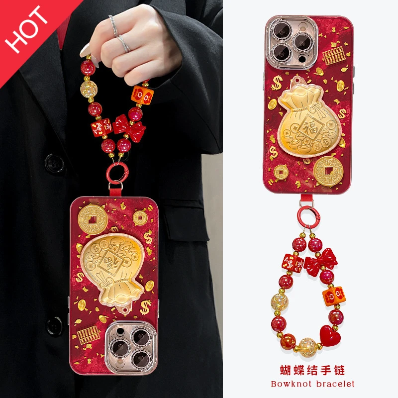 立体金箔福袋挂链适用17新年手机壳iph苹散苹果17透明手机壳