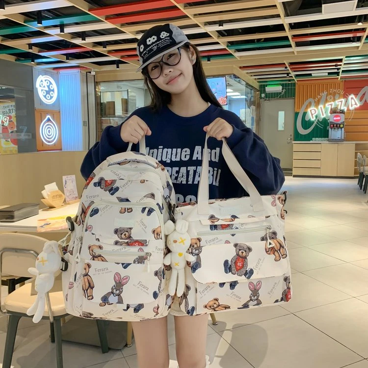 涂鸦双肩单肩包小熊图案简约百搭多功能大容量套包（唐潮929）