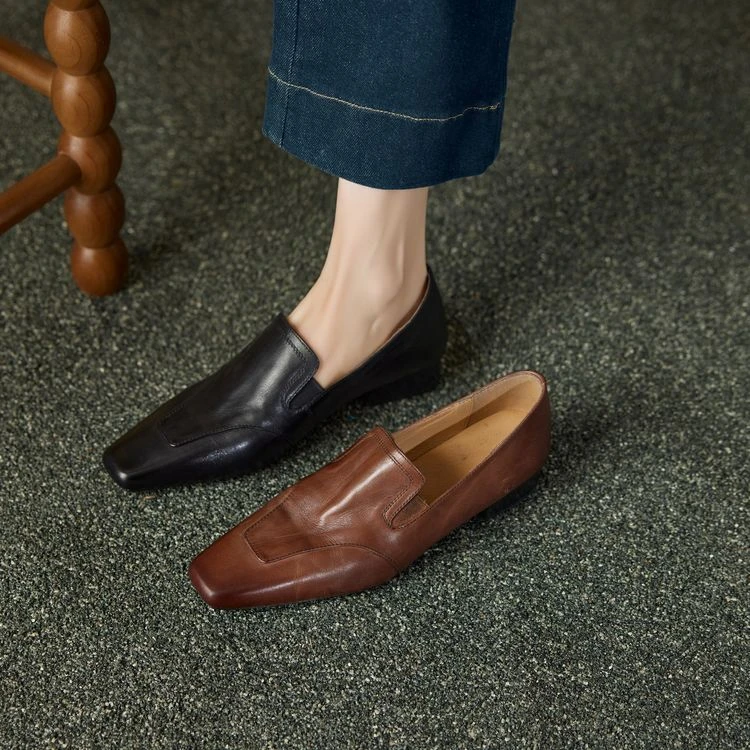 2.5cm 复古百搭粗跟单鞋春季英伦风通勤休闲单鞋简约时尚方头单鞋