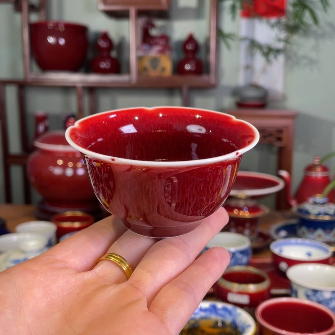 清欢雅玩原矿郎红福利花口杯