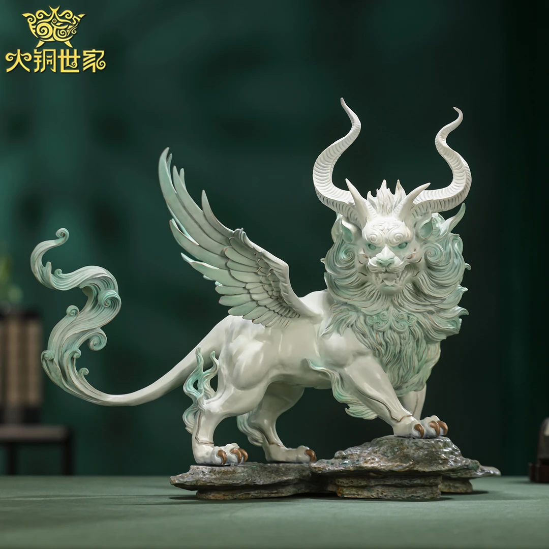 大铜世家黄铜山海神兽白泽摆件家居客厅玄关办公室装饰品开业礼品
