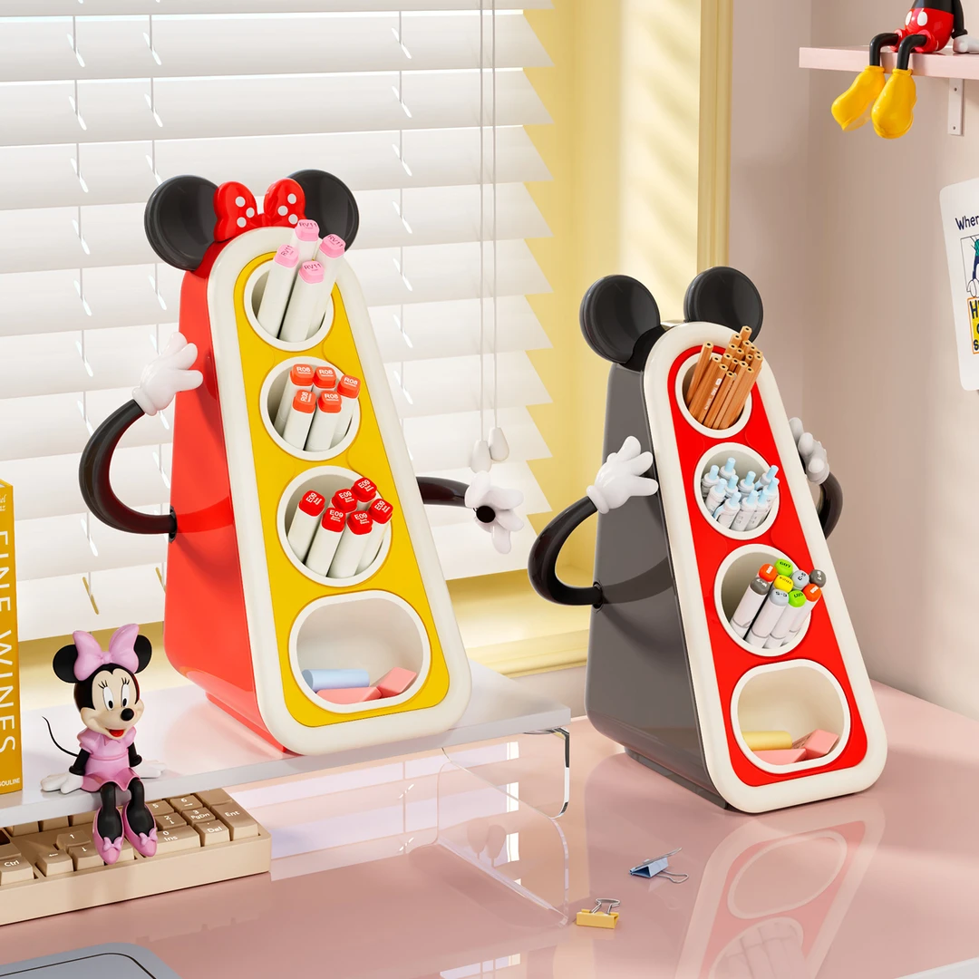 Disney/迪士尼笔筒斜插式笔架大容量儿童书桌面文具马克笔收纳盒