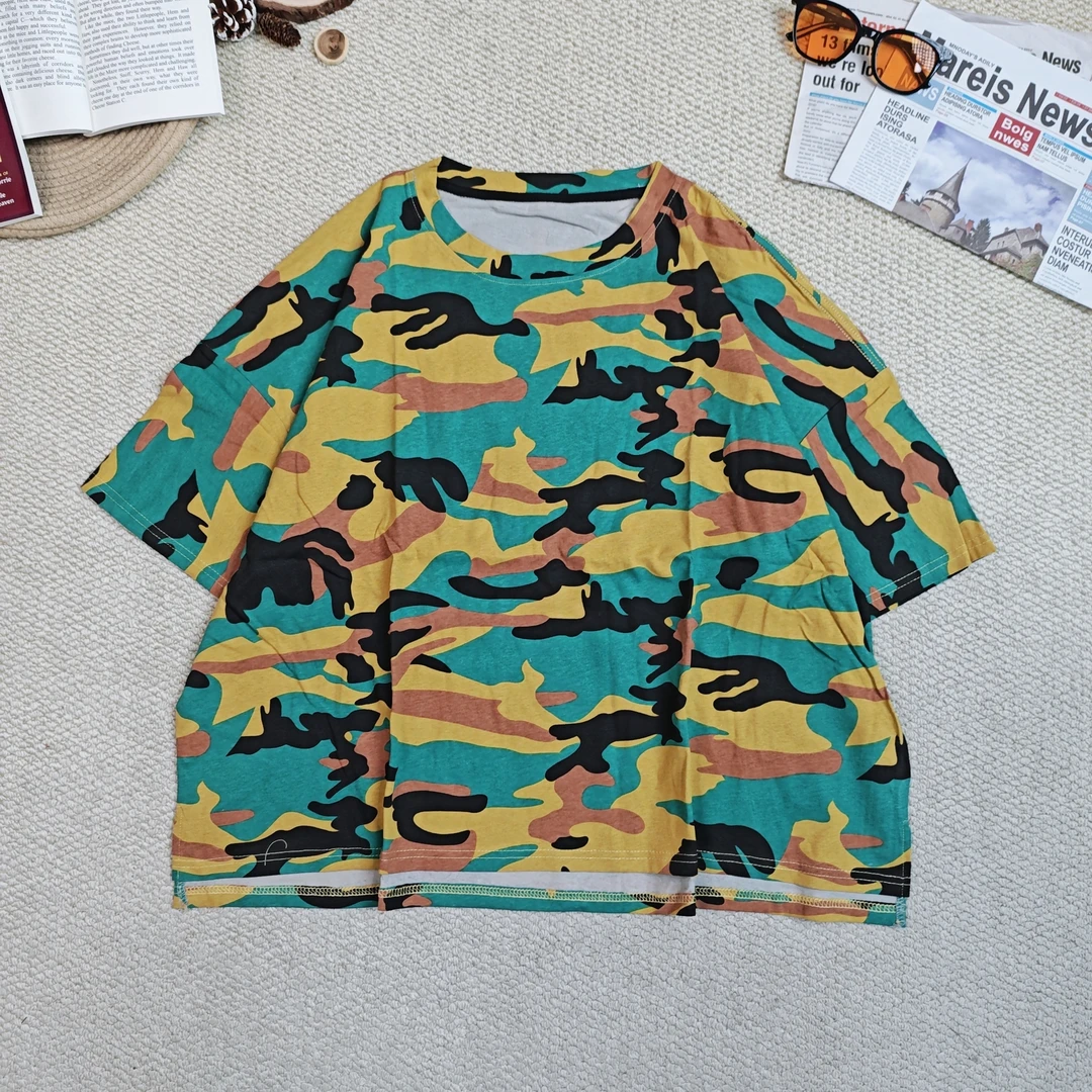 2024秋季新款宽松百搭时迷彩短袖T恤0309