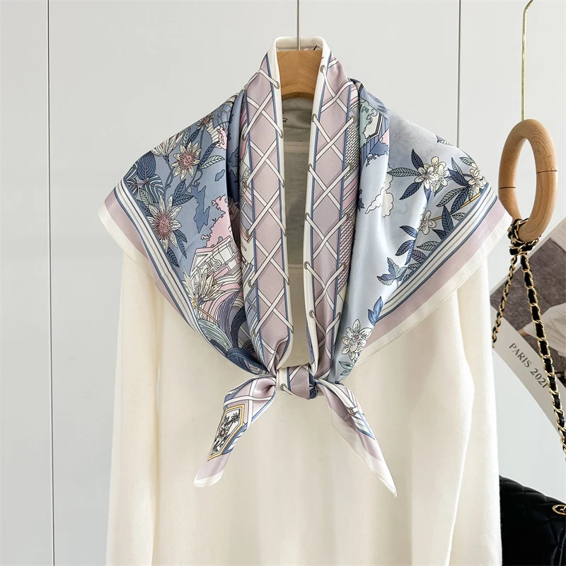 【楼阁花语】桑蚕丝围巾女春秋季百搭护颈90方巾桑蚕丝丝巾轻奢