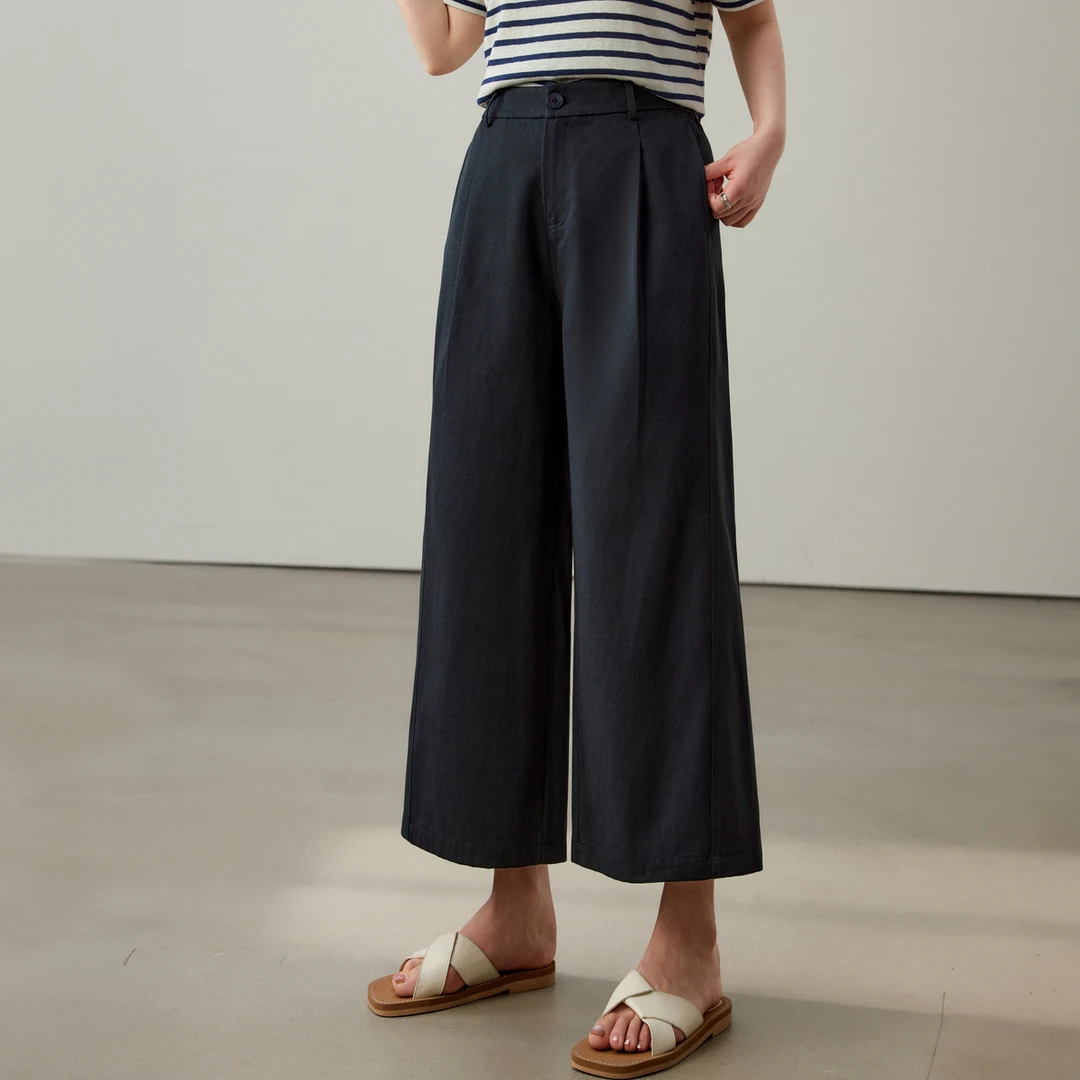 【莱赛尔阔腿裤】纤莉秀W大码女装休闲通勤宽松棉混纺九分裤QK1457