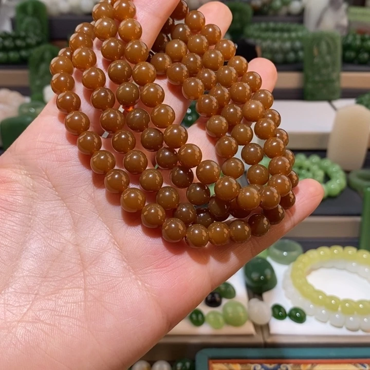 和田玉手链未镶嵌C****卡8红糖108