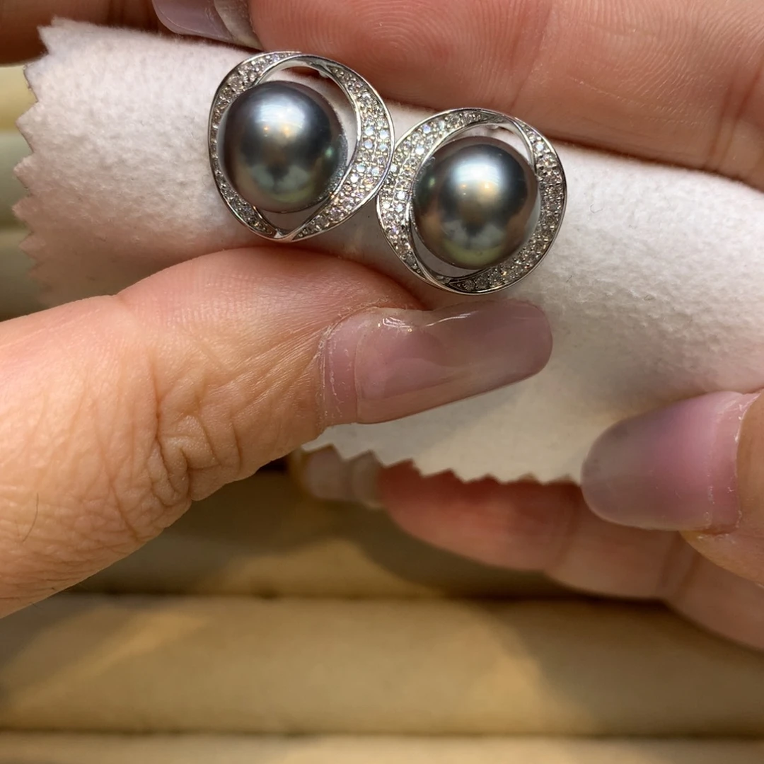 银S925镶嵌耳饰海水珍珠