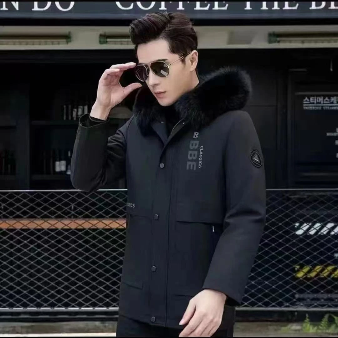 201兔毛内胆冬季保暖防风连帽时尚派克服兔毛袖