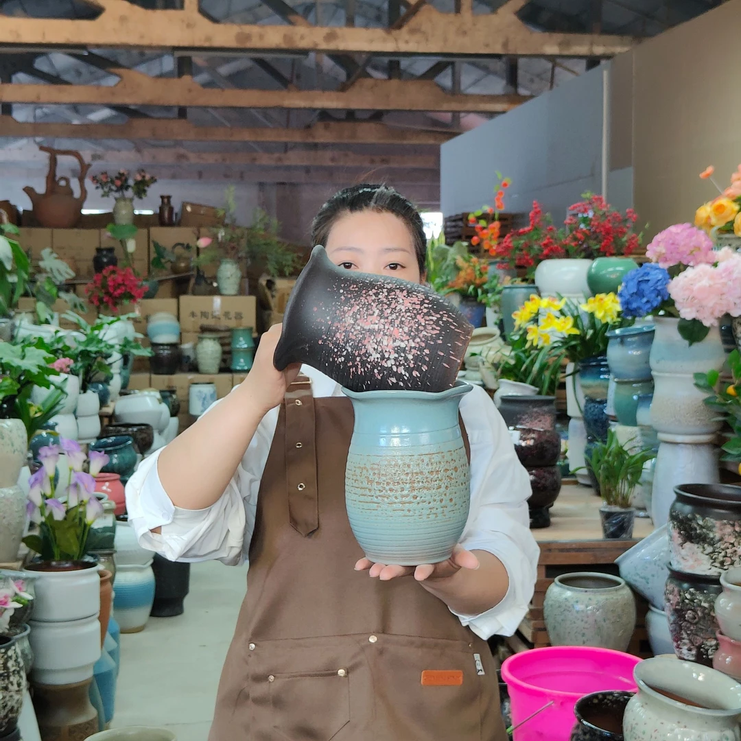 126#复古简约 粗陶陶罐 紫砂罐 景观  三角梅盆高度21cm 口径16cm