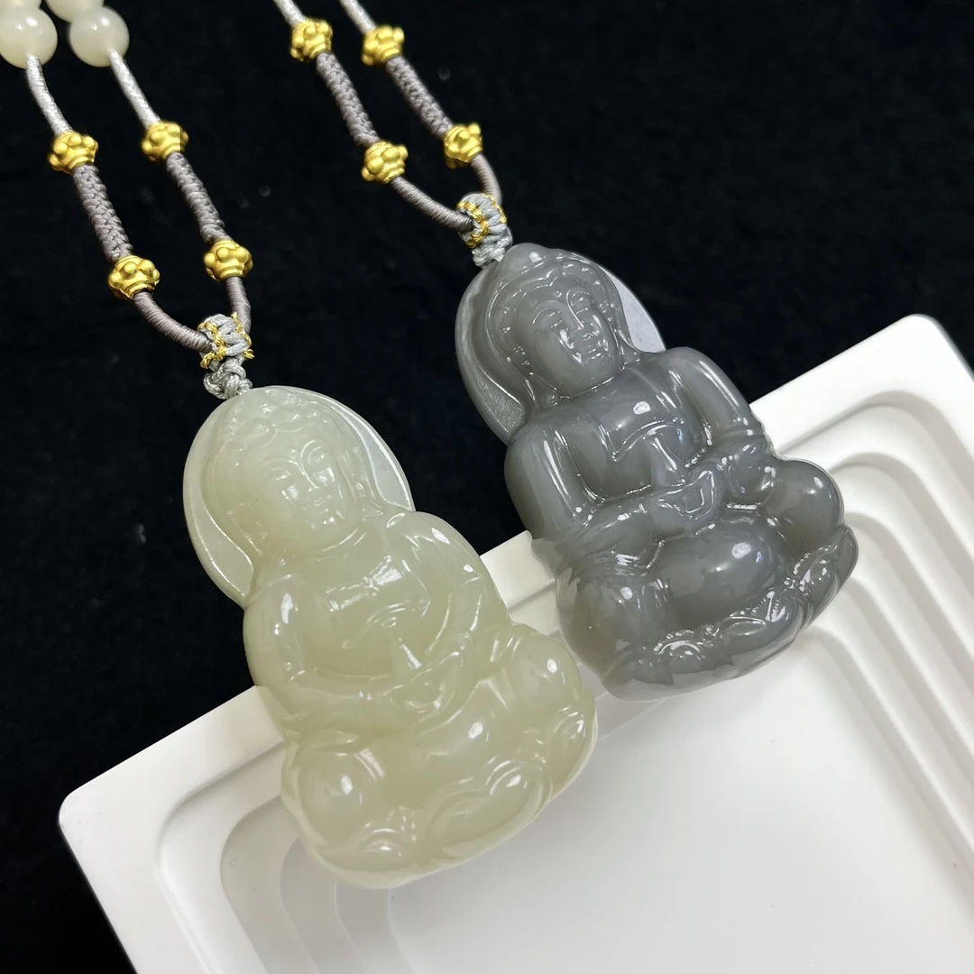 C102天然和田玉精雕观音吊坠挂件 46*29*11mm 多样性发其一