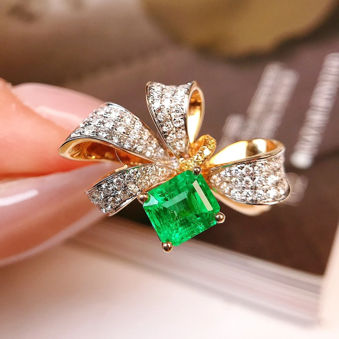 祖母绿戒指/0.87ct天然哥伦比亚祖母绿18K金钻石附GUILD证#GC