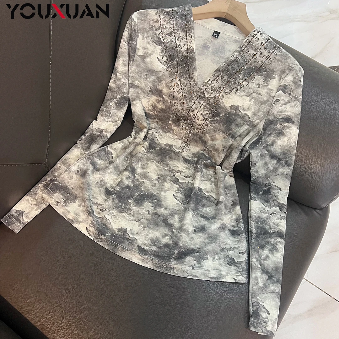 【新品】2024秋冬百搭韩版上衣时尚气质V领长袖女士打底小衫67732